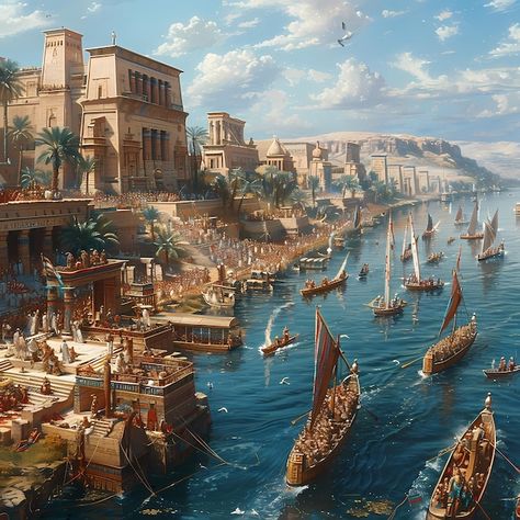 Ancient Fantasy City Concept Art, Fantasy Egyptian City, Ancient Alexandria Egypt, Ancient Egypt Palace, Desert Kingdom Fantasy Art, Egyptian Concept Art, Egyptian Castle, Ancient Egypt City, Egypt Fantasy Art