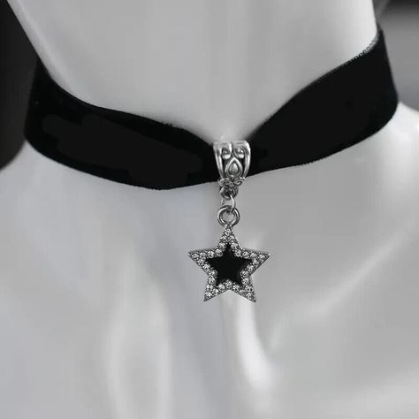 Elevate your style with these stunning handmade velvet choker necklaces featuring black star pendants with rhinestones #choker #chokernecklace #chokers #chokermurah #chokerstyle #chokerlove #chokerfashion #chokernecklaces #chokerset #chokersph #chokersets #chokermiçangas #chokersforsale #chokerlovers #jewelry #jewellery #necklace #necklaces #jewelryshop #necklaceshop #rhinestone #rhinestones #star #stars #handmade #handmadejewelry #jewelryart #jewelrydesign #jewelrydesigner #jewelrymaker Collar Aesthetic Choker, Celestial Choker, Black Velvet Choker Necklace, Choker Necklace Black, Handmade Choker Necklace, Gothic Choker, Gothic Elegance, Etsy Jewelry Handmade, Goth Choker