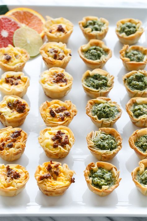 Mini Quiche Bites with Phyllo Crust | Love and Olive Oil Quiche Bites, Mini Quiche Recipes, Tapas Party, Mini Quiche, Tea Party Food, Perfect Brunch, Party Dishes, Quiche Recipes, Brunch Ideas