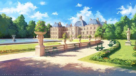 ArtStation - The Luxembourg Gardens, Sylvain Sarrailh Anime Mansion, Places Background, Imaginary Architecture, Desenhos Love, Anime House, Episode Interactive Backgrounds, Anime Places, Episode Backgrounds, Luxembourg Gardens