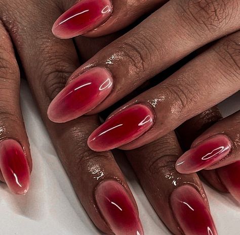 Red Chic Nails, Red Snakeskin Nails, Aura Nails Ideas, Nail Inspo Airbrush, Ohara Nails, Red Chrome Nails French Tip, Pink And Red Aura Nails, Aura Red Nails, Nail Inspo Short Simple