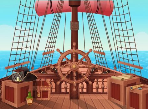 Ship of pirates. | Premium Vector #Freepik #vector #background #vintage #travel #water View Background, Sea Pirates, Boat Navigation, Ship In Bottle, Ocean Illustration, Isometric Map, Pirate Treasure Maps, Ship Map, Sea Battle