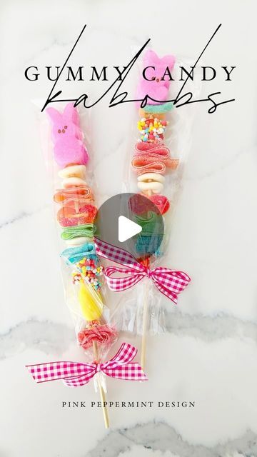 Tammy Mitchell | Design, Travel & Lifestyle on Instagram: "Make these cute candy kabobs for Easter! Check the blog for tips on how to prep your sticks and how to wrap them.😊 pinkpeppermintdesign.com   #candykabob #diy #Easter #partyfoodideas #diycrafts" Diy Candy Kabobs Tutorials, How To Make Candy Kabobs, Candy Kabobs Diy Ideas, Gummy Candy Kabobs, Candy Kabobs, How To Wrap, Cute Candy, Diy Candy, Candy Making