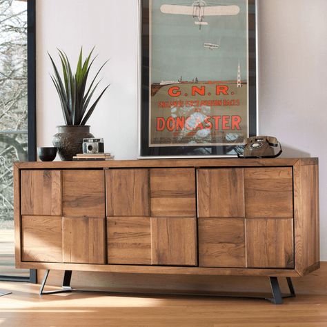 Narrow Sideboard, Decoration Buffet, Sideboard Dining Room, Solid Oak Coffee Table, Industrial Chic Design, Sideboard Decor, Contemporary Lounge, Oak Console Table, Wide Sideboard