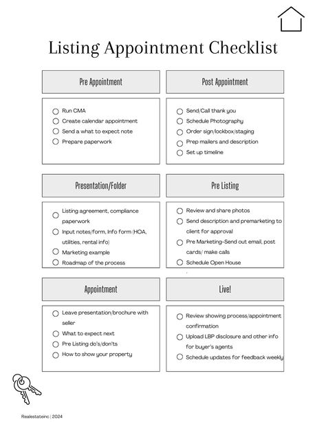 Real Estate | Listing Checklist | Appointment Checklist | Printable Buyers Agent Checklist, Real Estate Tips For Agents, Listing Appointment Real Estate, Buyer Agent Checklist, Real Estate Listing Checklist, Listing Agent Checklist, Questions To Ask Realtor When Selling, Real Estate Pop By Ideas, Appointment Template