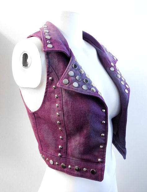 Handmade acid washed purple denim vest with silver studs. One of a kind. Alternative, punk, rock clothing. Wave Aesthetic, Tampere Finland, Purple Denim, Rock Clothing, Magic Flute, Battle Jacket, Sailor Saturn, Rock Outfits, Punk Outfits