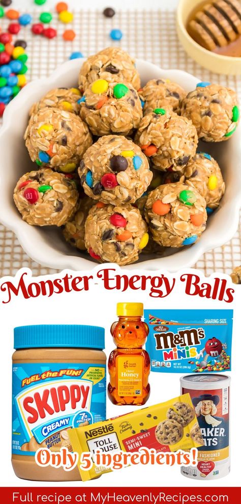 Protein Power Balls Recipe, Monster Energy Bites, Monster Energy Balls, Peanut Butter Power Balls, Peanut Butter Oatmeal Balls, Energy Balls Recipe, Oatmeal Balls, Peanut Butter Energy Balls, Energy Balls Healthy