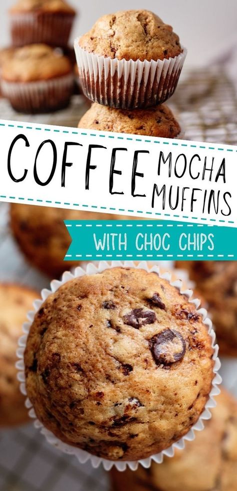 Mocha Muffins, Muffins With Chocolate Chips, Muffins With Chocolate, Coffee Muffins, Coffee Mocha, Homemade Muffins, Baking Muffins, Oreo Dessert, Baking Sweets