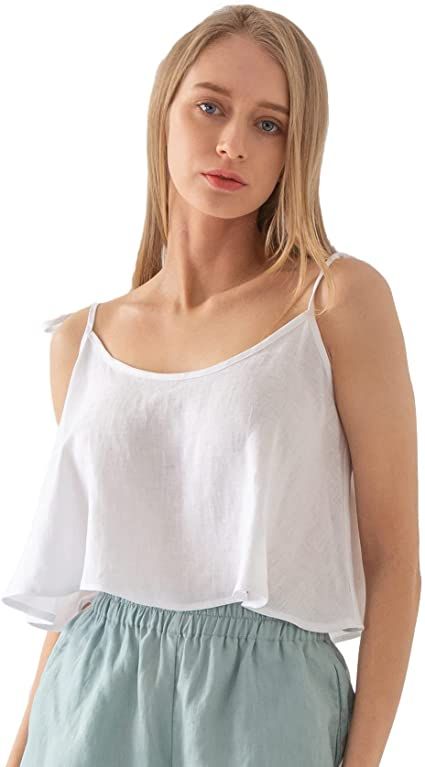 White Linen Crop Top, Flowy Tops Outfit, Flowy Tops Summer, White Cami Tops, Top Summer Outfits, Minimal Boho, Linen Crop Top, Linen Crops, White Cami