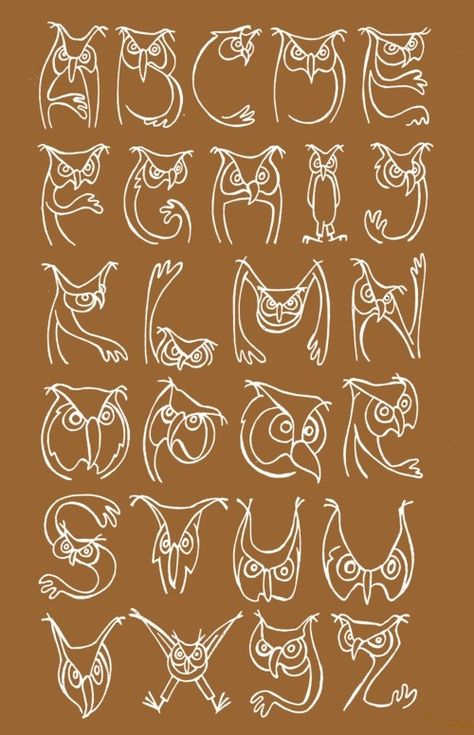 Owl-alphabet, made for Jon van den Berg. Fonts Script, Writing Fonts, Alfabet Letters, Typography Alphabet, Alphabet A, Identity Branding, Design Themes, Hand Lettering Fonts, Hand Lettering Alphabet