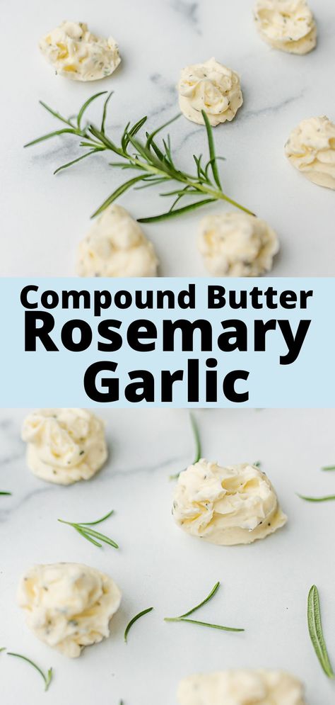 Dollops of homemade rosemary garlic seasoned butter pieces along with fresh herb pieces. Rosemary Infused Butter, Rosemary Butter Recipe, Fresh Rosemary Uses, Rosemary Compound Butter, Rosemary Ideas, Rosemary Garlic Butter, Garlic Compound Butter, Butter Compound, Rosemary Butter