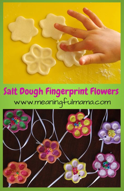 Salt Dough Fingerprint Flowers - The Perfect Spring Craft - Meaningful Mama Fingerprint Flowers, Salt Dough Crafts, Mothers Day Crafts For Kids, Daycare Crafts, Salt Dough, Childrens Crafts, Fun Crafts For Kids, Mothers Day Crafts, Summer Crafts