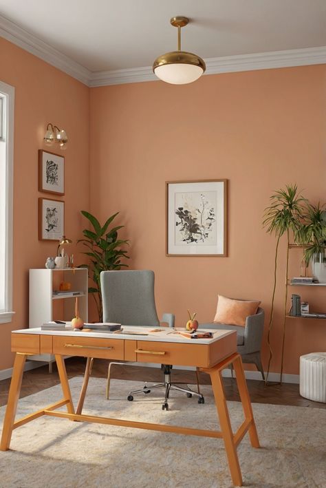 Peach Fuzz (SW 6638) is the ultimate choice for creating a soft and cozy space. Discover the top paint colors for a peachy comfort in 2024. #Ad #homedecor #homedesign #trendgirlApartment #Painthome #interiorarchitecture Wall Colors Green Room Colors
Bright Room office Colors
Apartment Renovation
Home office Remodeling
Modern Paint Colors
2024 Peach Home Office, Colourful Office Design, Neutral Orange Paint Colors, Modern Office Paint Colors, Peach Office Ideas, Living Area Paint Colors, Peach Office Decor, Peach Wall Color, Bright Wall Paint Ideas