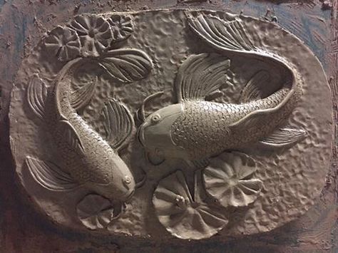 Fish Relief Sculpture, Fish Mural, Fish Clay, Mermaid Sculpture, Clay Fish, Different Forms Of Art, Plaster Sculpture, Chocolate Art, Cement Crafts