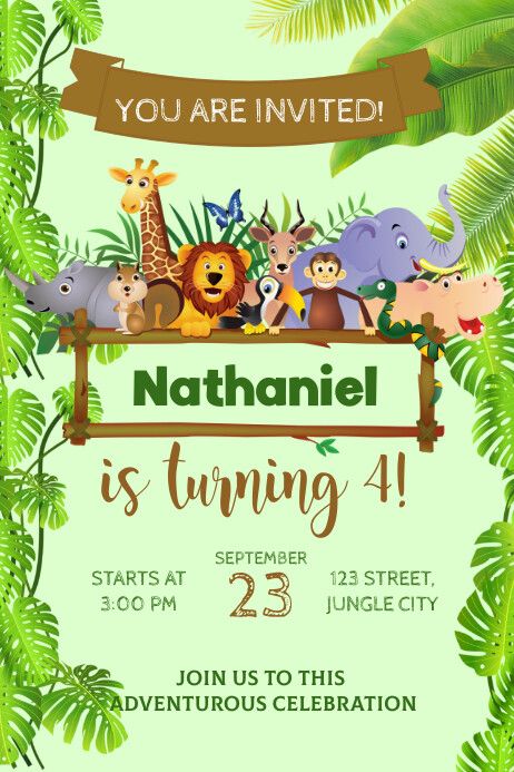 Safari Theme Invitation Template Free, Jungle Theme Birthday Invitation Cards, Jungle Themed Invitations, Jungle Theme Invitation Card, Jungle Invitations Template, Safari Invitation Template Free Editable, Jungle Theme Invitation Template, Safari Theme Invitation Template, Jungle Safari Invitation