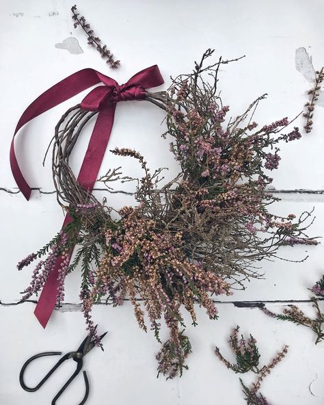 Asymmetrical Wreath, Foraged Wreath, Earth Crafts, Heather Flower, Earth Craft, Seasonal Wreaths, Autumn Wreaths, Winter Solstice, Flower Wreath