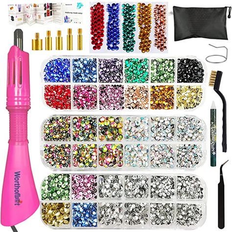 Amazon.com: Worthofbest Hotfix Applicator, Rhinestones Setter Wand Tool, Hot fixed Bedazzler Kit, 4560Pcs, AB Crystal, Rainbow, Clear, 15 Colors, Tips, Tweezers, Tray, Gems Picker Tool,Bag,3 Jewel Size : Arts, Crafts & Sewing Newborn Crown, Hotfix Rhinestone, Rhinestone Projects, Crystal Rainbow, Rhinestone Crafts, Pen Kits, Diy Rhinestone, Hot Fix, Tool Bag