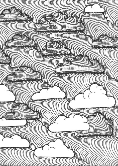 This line art is part of an ongoing project of mine to make an interesting interpretation of clouds through line art. This drawing was made using a fountain pen and jet black ink and a lot of time. Line Art Projects, Elements Of Art Line, Line Design Pattern, Stippling Art, Patterns Printable, Texture Drawing, Line Sketch, Tangle Art, Cloud Drawing