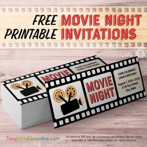 Diy Movie Tickets, Movie Night Printables, Old Film Camera, Movie Theater Party, Movie Night Tickets, Movie Party Invitations, Diy Movie Night, Cinema Party, Movie Night Invitations