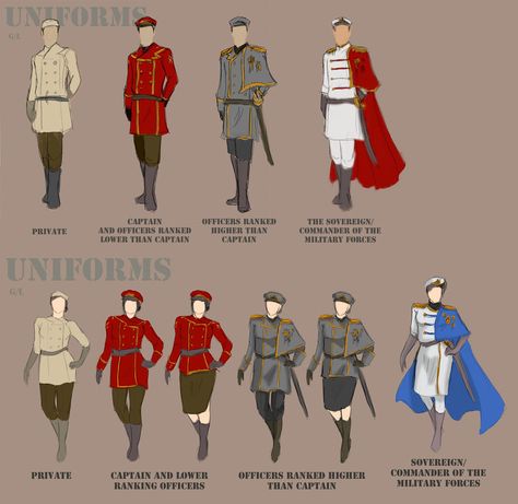 Military uniform concepts Army Uniform Concept Art, Croquis, Female Army Uniform, Knight Uniform Concept, Fantasy Uniforms Military, Military Outfit Drawing, Fantasy Military Outfit, Military Uniform Concept Art, Army Men In Uniform