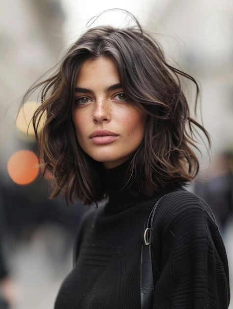 Medium Hair Styles No Bangs, Shoulder Length Hair Before And After, Cool Women Hairstyles, Natural Bob Haircut, Short Hairstyles Dark Hair, Long Bob Hairstyles For Wavy Hair, Medium Short Wavy Haircuts, Shorter Haircuts For Women Thick Hair, Long Curtain Bangs Bob