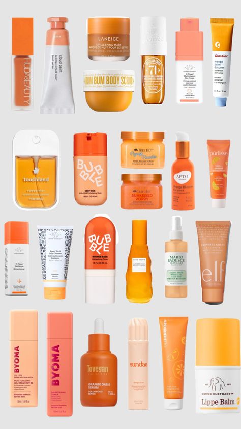 #orange #skincare #makeup Orange Skincare Products, Orange Skincare Aesthetic, Orange Skincare, Orange Skin, Sephora Skin Care, Skin Care Kit, Sephora Makeup, Skin Care Brands, Colour Board