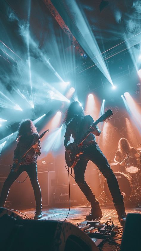 Rock #ConcertEnergy: Silhouetted #guitarists unleash their fiery passion on #stage under the dramatic glow of #concertlights. #concert #rock #guitar #stage #lights #aiart #aiphoto #stockcake ⬇️ Download and 📝 Prompt 👉 https://stockcake.com/i/rock-concert-energy_672745_117409 Rock Stage Aesthetic, Band Aesthetic Rock, 80s Rock Concert, Rock Concert Aesthetic, Emo Concert, Band On Stage, Guitar Concert, Spooky Music, Rock Vibes