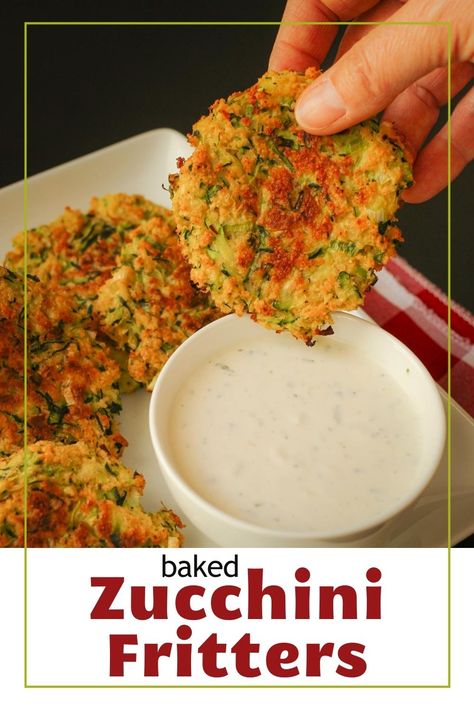 While fried zucchini is delicious, Baked Zucchini Fritters are quicker and easier to make. They are the perfect way to use up excess zucchini this summer! Zucchini Meals, Baked Zucchini Fritters, Vegetable Ideas, Food On A Budget, Fried Zucchini, Produce Recipes, Baked Zucchini, Bake Zucchini, Zucchini Fritters