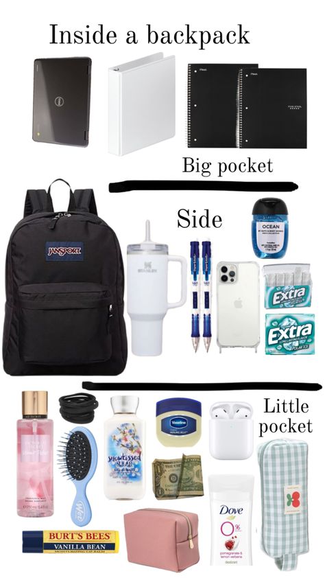 This is rlly how mine lols lke School Bag Organization, High School Essentials, Schul Survival Kits, Middle School Essentials, School Emergency Kit, School Backpack Essentials, Middle School Survival, School Organisation, Pretty School Supplies