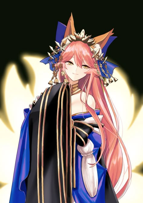 Fox Tail Hair, Tamamo No Mae Fate, Tamamo No Mae, Fate Extra, Japanese Clothes, Tail Hair, Fate Servants, Fox Tail, Blue Kimono