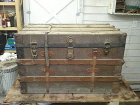 John Mark Power, Antiques Conservator: Steamer Trunk (ca. 1908) Steam Trunk Ideas, Old Trunk Redo, Antique Trunk Makeover, Steamer Trunk Makeover, Antique Wine Rack, Trunk Redo, Antique Trunk Restoration, Vintage Steamer Trunk, Trunk Makeover