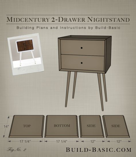 Build a DIY Midcentury 2 Drawer Nightstand - Building Plans by @BuildBasic www.build-basic.com Diy Midcentury, Nightstand Plans, Diy Mid Century Modern, Quiz Buzzfeed, Diy Mid Century, Mid Century Nightstand, Diy Nightstand, 2 Drawer Nightstand, Woodworking Furniture