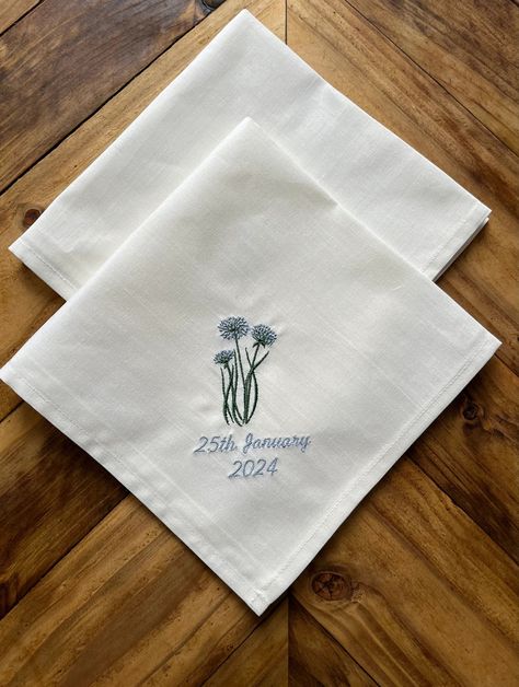 Flowers Custom Handkerchief, Flowers Personalised Handkerchief, White Custom Hanky, Memorable Handkerchief, Blue Flowers, Gift Idea - Etsy Handkerchief Crafts, Personalized Handkerchiefs, Embroidery Gifts, Flowers Gift, Embroidery Thread, Blue Flowers, White Cotton, Scarf Accessory, Cotton Fabric