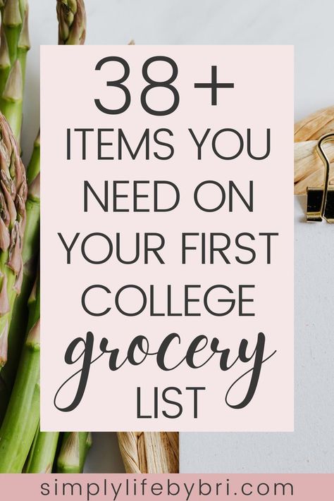 Get a complete college grocery list on a budget with over 35 items! This grocery list for college students will keep your saving money and eating healthy. Plus, get a beginner grocery shopping guide. College cooking healthy. Recipes for college students Dorm Grocery List, College Student Grocery List, Grocery List For College Students, Healthy College Grocery List, Healthy Dorm Food, Healthy Recipes For College Students, College Dorm Food, College Grocery List, Grocery List On A Budget