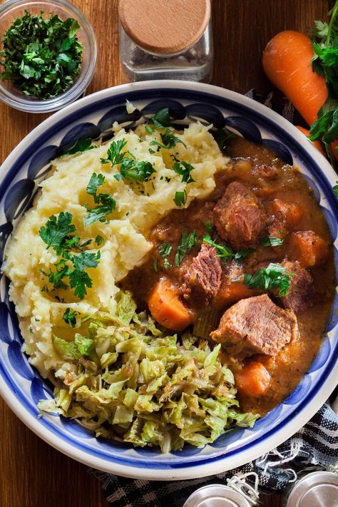 Authentic Polish Goulash (Pork Stew) [RECIPE!] | Polonist Polish Goulash, Easy Polish Recipes, Pork And Mushrooms, Polish Food Traditional, Pork Goulash, Pork Stew Recipes, Eastern European Recipes, Pork Stew, Goulash Recipes