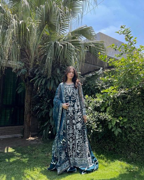 This blue and details have my heart. 💙🤍 Wearing: @saffronpk_official . . @_maheenkhurram love you for always taking my pictures 🫶🏻 | Instagram Blue Pakistani Dress, Eid Outfit Ideas, Net Sleeves, Pakistan Clothes, Desi Wedding Dresses, Lehenga Designs Simple, Eid Outfits, Desi Wear, Pakistani Fashion Casual