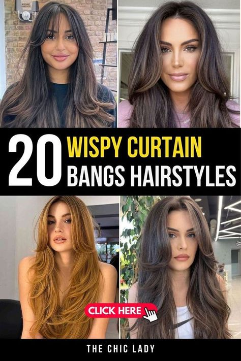 "Looking to update your long hair with a trendy twist? Discover 20 Stylish Ways to Rock Wispy Curtain Bangs with Long Hair! These effortlessly chic bangs add a soft, face-framing effect that perfectly complements long locks. From casual day looks to glamorous evening styles, these wispy curtain bangs are versatile enough to suit any occasion. Ready to refresh your hairstyle with a modern touch.

#CurtainBangs #LongHairStyles #HairInspo #TrendyBangs #HairGoals Whiskey Curtain Bangs, Curtain Bangs Long Brunette Hair, Long Layer Haircut With Curtain Bangs, Whisky Curtain Bangs Long Hair, Soft Curtain Bangs Long Hair, Whispy Curtains Bangs With Long Hair, Long Hairstyles With Curtain Bangs, Curtain Bangs With Long Hair, Swoopy Bangs