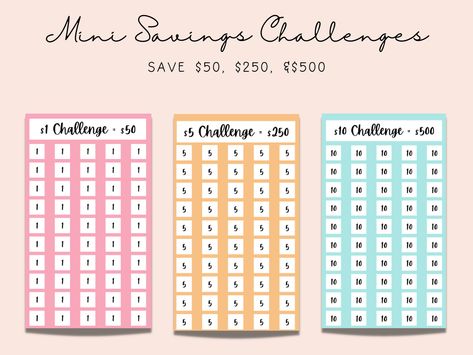 Super easy instant download mini savings challenge that will help you save $50, $250, or $500 in 50 days or at your own pace! Color each box as you save to keep track 😊 Mini Cash Envelope, 50 Envelope Challenge, 500 Savings Challenge, Mini Savings Challenge, Envelope Challenge, 52 Week Challenge, Budget Goals, Budgeting Tools, Week Challenge