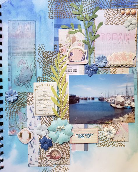 Ocean Scrapbook Pages, Scrapbook Ideas Ocean Theme, Beach Journal Pages, Ocean Journal Page, Beach Theme Journal, Sea Journal Ideas, Ocean Theme Scrapbook, Ocean Scrapbook Layouts, Ocean Scrapbook Ideas