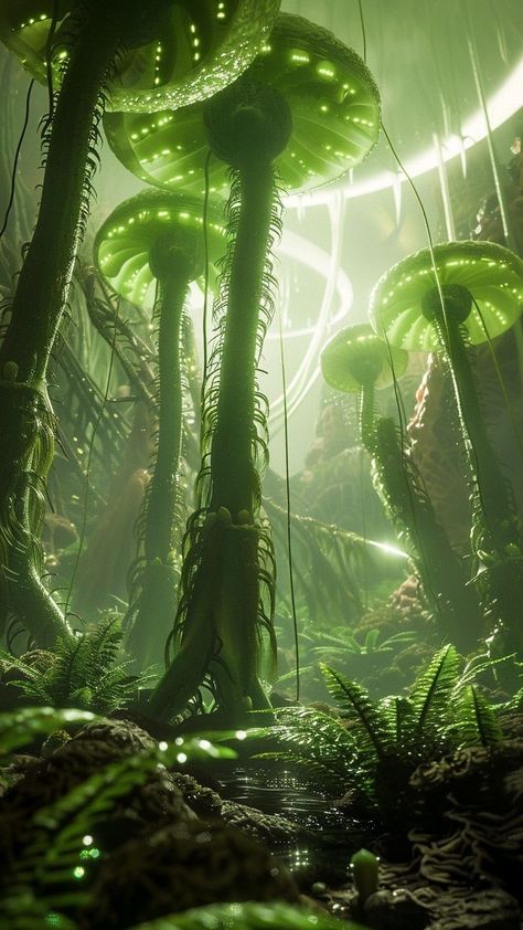 Common Mushrooms, Forest Resources, Alien Plants, Concept Models Architecture, Landscape Concept, Alien Planet, Fantasy Forest, Alien Worlds, Fantasy Places