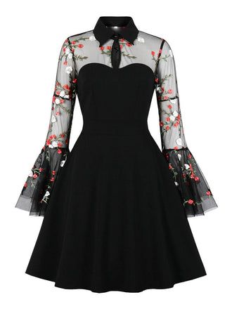 Vampire Dress, 파티 드레스, Elegant Party Dresses, Flare Sleeves, Rockabilly Dress, Party Dress Short, Vestidos Vintage, 50s Dresses, Patchwork Dress