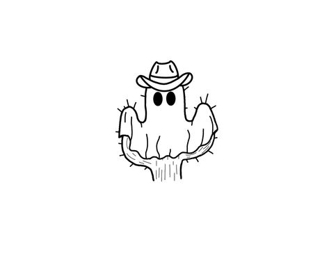 Yeehaw cactus ghost Ghost Cactus Tattoo, Western Ghost Tattoo, Western Halloween Tattoo, Ghost With Cowboy Hat Tattoo, Ghost Cowboy Tattoo, Cowboy Ghost Tattoo, Western Doodles, Ghost Cactus, Cowboy Hat Tattoo