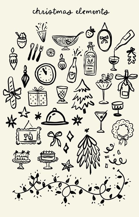 Hand Drawn Whimsical Christmas & New Year Illustrations Clipart, Whimsical Holiday Invitations Clipart, Winter Hand Drawn Icons in SVG - Etsy