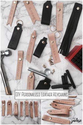 DIY Leather Keychain.  Simple DIY for leather working newbies. #blog #diy Diy Leather Keychain Template, Simple Leather Keychain, Easy Leather Keychain, Diy Leather Keychain, Diy Leather Gifts, Leather Keychain Diy, Diy En Cuir, How To Make Leather, Personalized Keychains