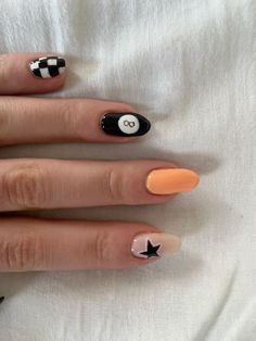 Fun Nails Coffin, 8 Ball Nail Art, Magic 8 Ball Nails, Eight Ball Nails, 8ball Nails, Streetwear Nails, Ball Nails, Nails Painted, Teen Nails