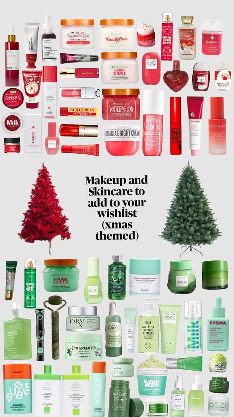 Skincare To Ask For Christmas, Christmas Makeup Products, How To Smell Like Christmas, Red Green Makeup, Green Gift Basket Ideas, Christmas Sephora, Cute Christmas List, Christmas Skin Care, Things To Get For Christmas