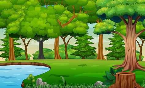 Background scene with trees and a pond Jungle Pictures, Jungle Cartoon, Jungle Images, Forest Cartoon, Beautiful Butterfly Pictures, Cartoon Trees, House Cartoon, Nature Background Images, Forest Background