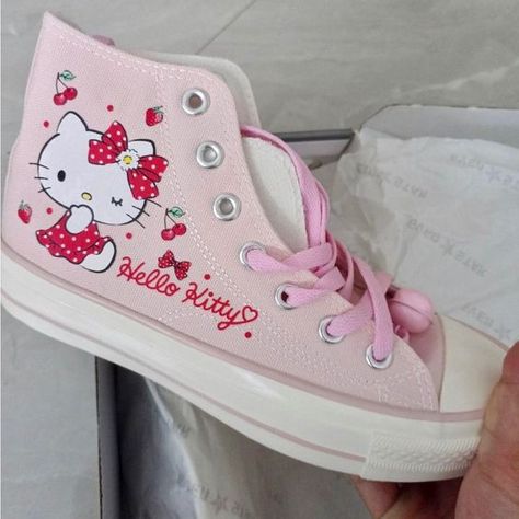 Kawaii, Cute Hello Kitty Shoes, Hello Kitty Shoes Converse, Hello Kitty Fashion Outfits, Cute Shoes Pink, Hello Kitty Things To Buy, Coquette Sneakers, Hello Kitty Finds, Hello Kitty Sneakers