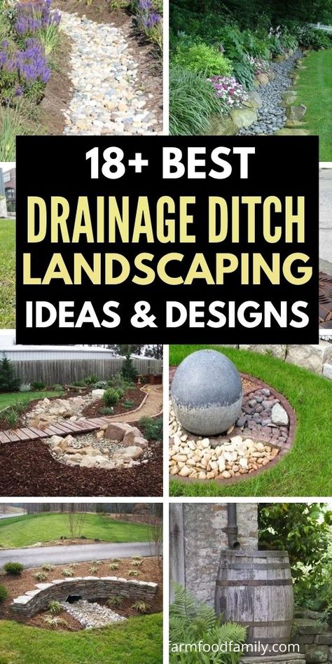 18+ Best Drainage Ditch Landscaping Ideas & Designs For Your Yard Rain Gutters Drainage Ideas, Drainage Ditch Landscaping, Ditch Landscaping, Ditch Ideas, Drainage Solutions Landscaping, Rock Drainage, Sump Pump Drainage, Yard Drain, Gutter Drainage