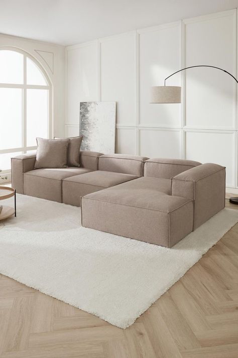 Beige Sofa Living Room, Interior Design Per La Casa, Apartment Living Room Design, Corner Sofa Set, Modul Sofa, Living Room Sofa Design, Beige Sofa, Sofa Set Designs, Home Design Living Room